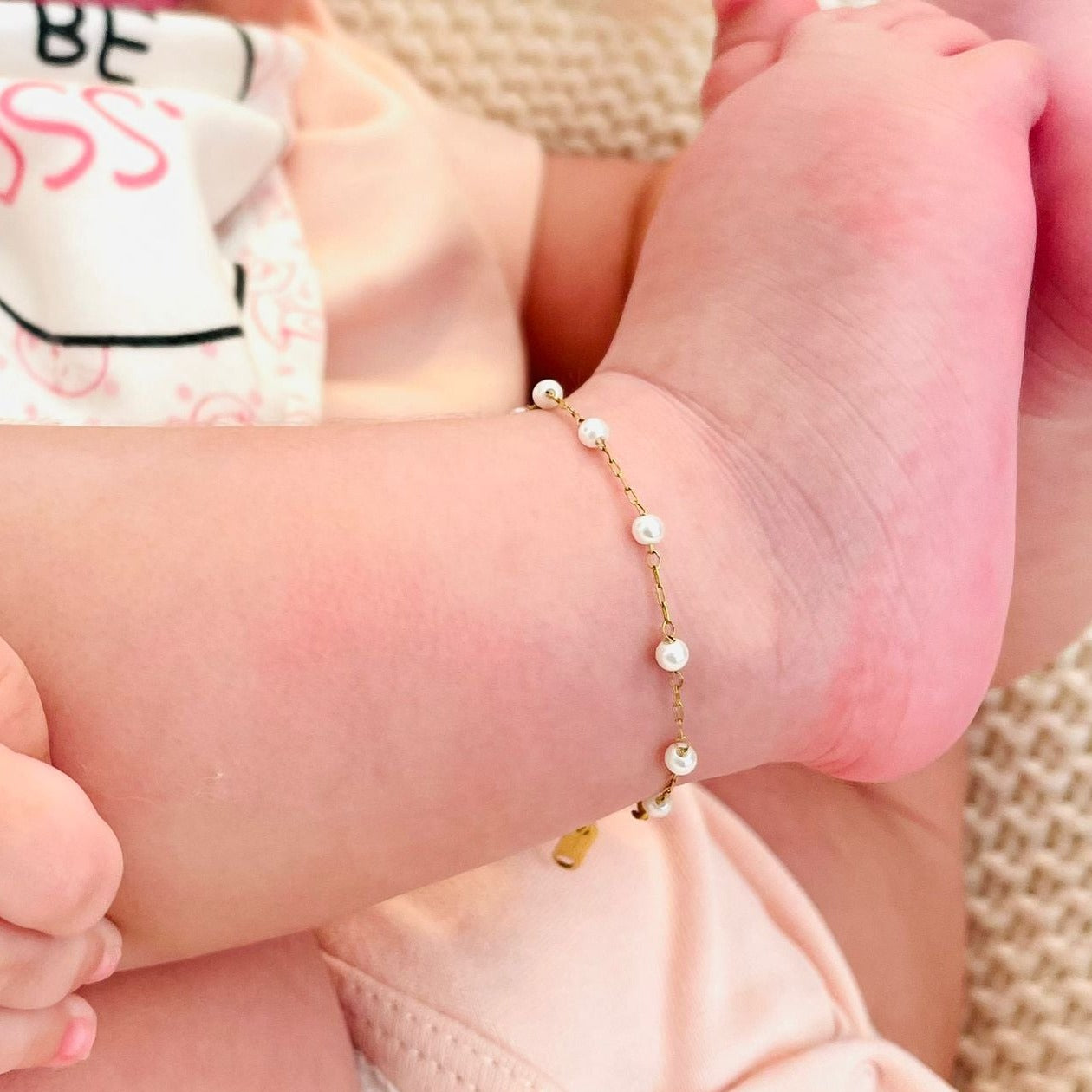 KAAYMOND 18K Gold Baby Anklet Kids Anklet 4 Pearl Bead
